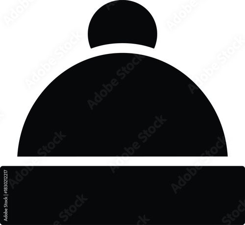 Simple black icon of a winter hat with a pompom on a white background isolated on white background