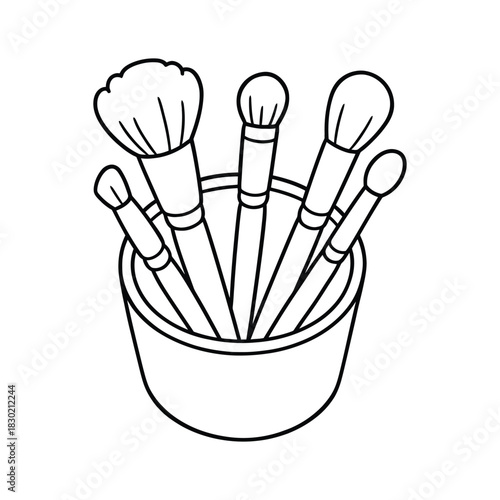 Makeup brushes in holder line art illustration for beauty and self-care coloring page