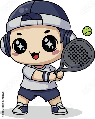 Cute Kawaii Tennis Player Character Illustration