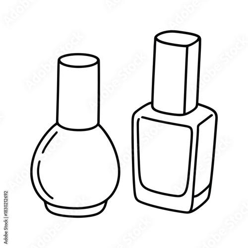 Outline illustration of two different nail polish bottles for cosmetic art coloring page