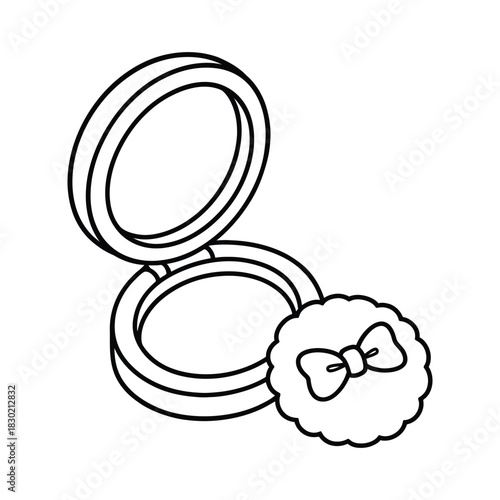 Makeup compact powder with puff, beauty product line art illustration icon