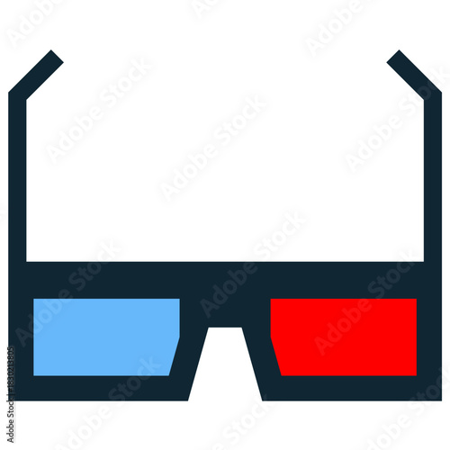 3D Glasses Icon Vector Ideal for cinema, movie, entertainment, and virtual reality graphics. Symbolizes viewing technology, immersive experience, and modern media.