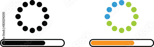 Two loading indicators displaying progress with circular and rectangular elements