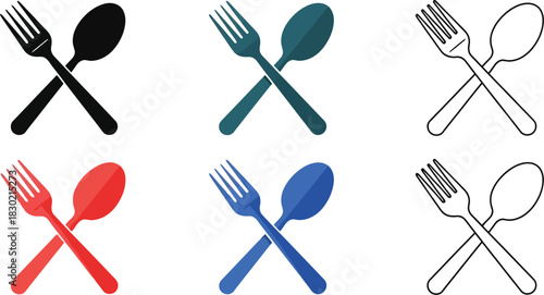 Colorful arrangements of forks and spoons in a simple minimalist design
