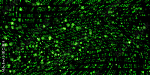 A cybercriminal in a stream of binary code a dynamic vector background symbolizing data flow and digital breaches. Hacker in binary code stream.