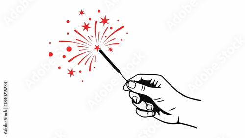Hand holding a sparkling firework stick creating a festive celebration.