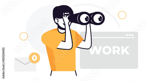 Person with binoculars looking for work opportunities.