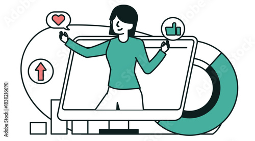 Woman presenting social media content on a computer screen.