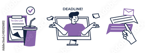 Productivity and Time Management Illustration with To-Do List Deadline and Communication.