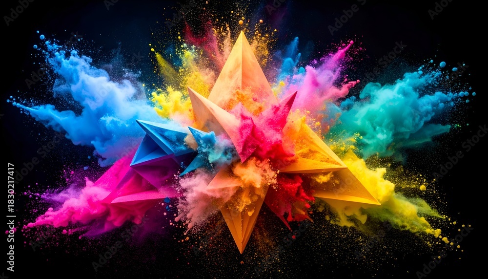 Fototapeta premium Colorful starburst explosion of vibrant powder against a black background
