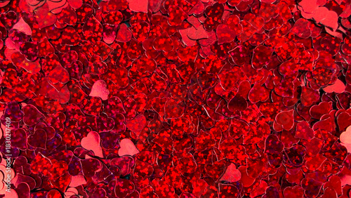 Dense Red Glitter Heart Confetti Background For Valentine Design