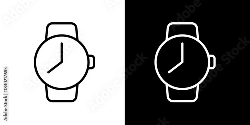 Minimalist line art watch icon on a simple two-tone background, symbolizing time, schedule, and personal accessories for various design applications