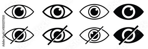 Eye icon set. See and unsee eye icon. Eye icon for visible and invisible passwords. Hide and show password icons. Vector illustration. EPS 10