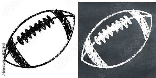 Chalk Handdrawn Rugby Ball Vector Ideal for rugby, sport, and athletic graphics in a rough chalkboard style. Symbolizes game equipment, competition, and teamwork.