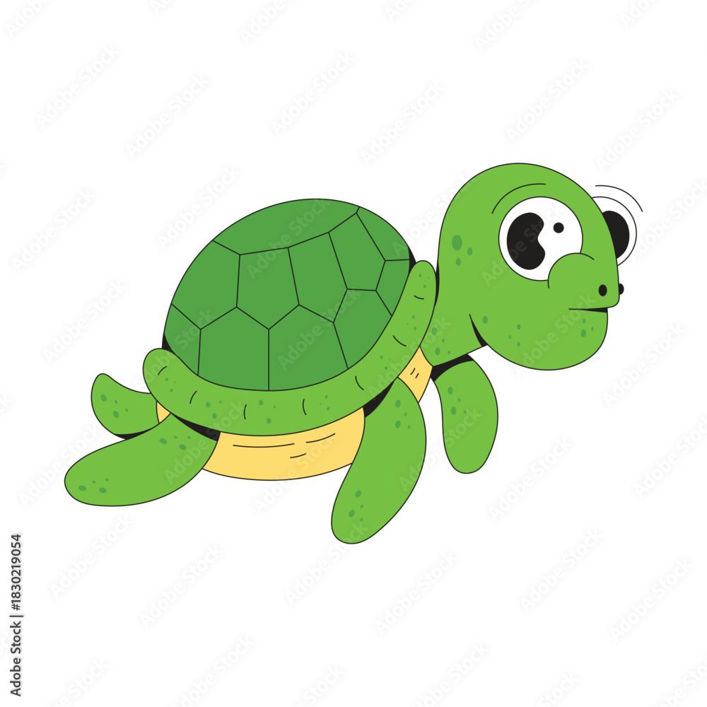 Fototapeta premium Cute turtle flat design cartoon icon illustration