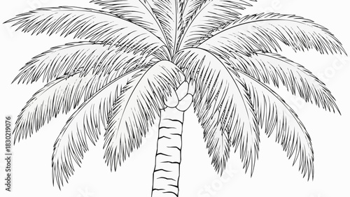 Detailed Line Art Drawing of a Tropical Palm Tree.
