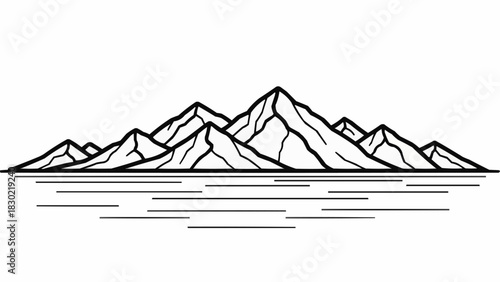 Stylized Mountain Range Silhouette Over Calm Water.
