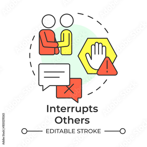 Interrupts others multi color concept icon. Social skills. Communication people. Difficult conversation. Round shape line illustration. Abstract idea. Graphic design. Easy to use in blog post