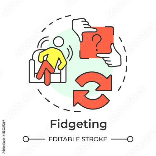 Fidgeting multi color concept icon. Emotions control, nervous person. Impulsive behaviour. Round shape line illustration. Abstract idea. Graphic design. Easy to use in blog post, booklet