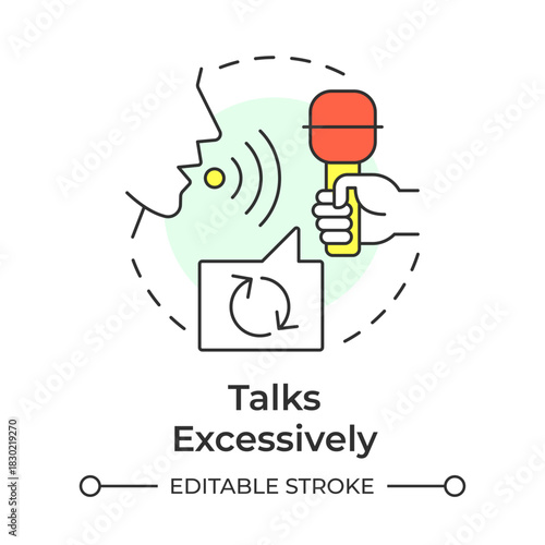Talks excessively multi color concept icon. Compulsive communication. Social boundaries. Round shape line illustration. Abstract idea. Graphic design. Easy to use in blog post, booklet