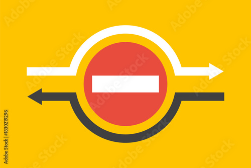 two arrows around stop sign, problem alternative solutions concept, different ways to business success infographics