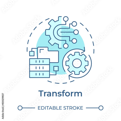 Transform soft blue concept icon. Data management, machine learning. Digital technology. Round shape line illustration. Abstract idea. Graphic design. Easy to use in infographic, presentation