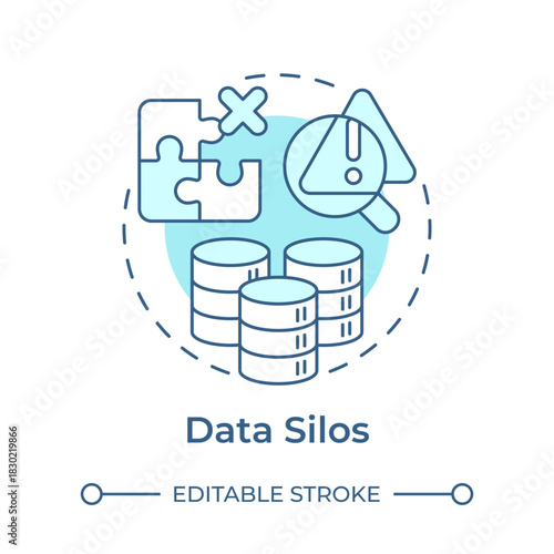 Data silos soft blue concept icon. Database system, information organization. Round shape line illustration. Abstract idea. Graphic design. Easy to use in infographic, presentation