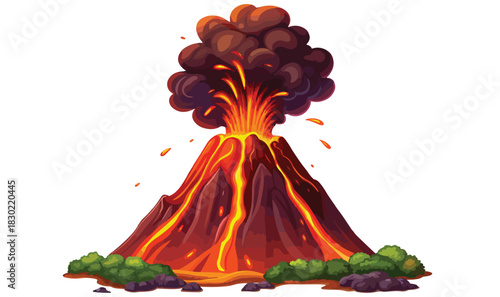 Dynamic volcano eruption illustrations with glowing lava, smoke, fire, and magma flow — perfect for educational use, digital design, and natural disaster artwork.