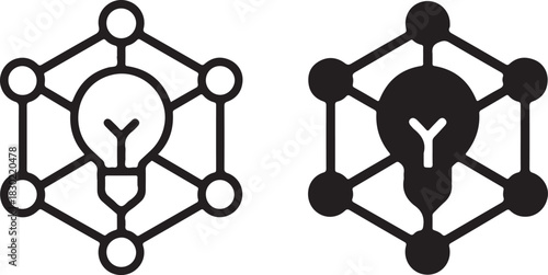Lightbulb icon representing idea, innovation, and creative solution within a connected network structure, symbolizing intelligence and collaboration. isolated on white background, Vector, illustration