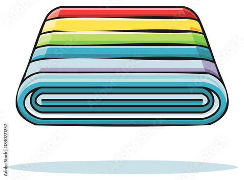 Rolled Beach Towel with Multicolored Stripes and Bold Outline