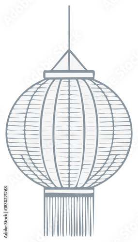 Traditional Asian decorative paper lantern with detailed outline and bottom tassel vector illustration