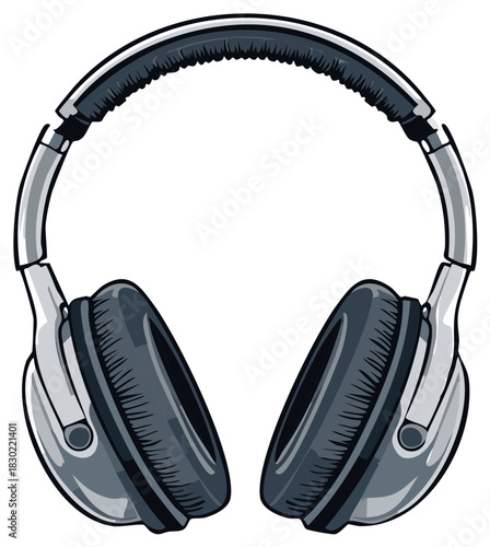 Over ear headphones vector illustration for music lovers, podcast listeners and gaming community with adjustable headband and earcups