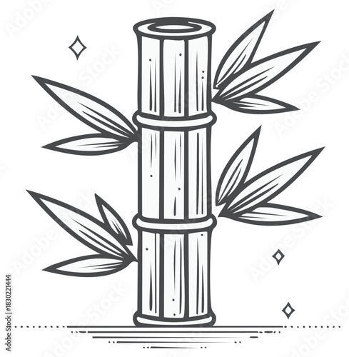 Stylized bamboo stalk and leaves illustration on a white background