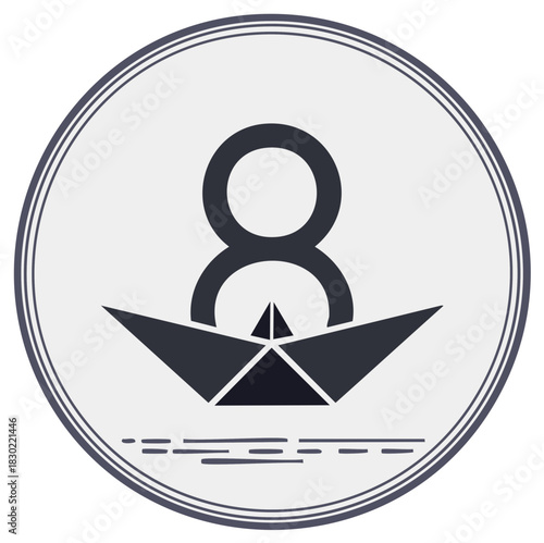 Abstract Circular Logo with Paper Boat and Figure Eight Symbol