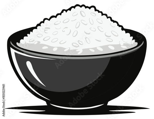 Stylized Illustration of Rice Bowl Full of Cooked White Rice Simple Design