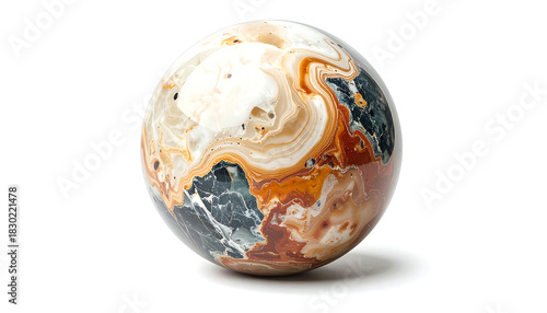 Marble ball with polished agate sphere displays stunning brown blue patterns, perfect for backgrounds, decor, or abstract design projects.