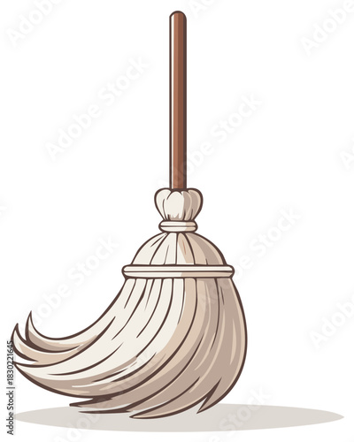 Cartoon-style mop illustration with wooden handle and cleaning head