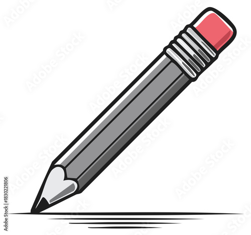 Sharpened Graphite Pencil with Pink Eraser Drawing Lines