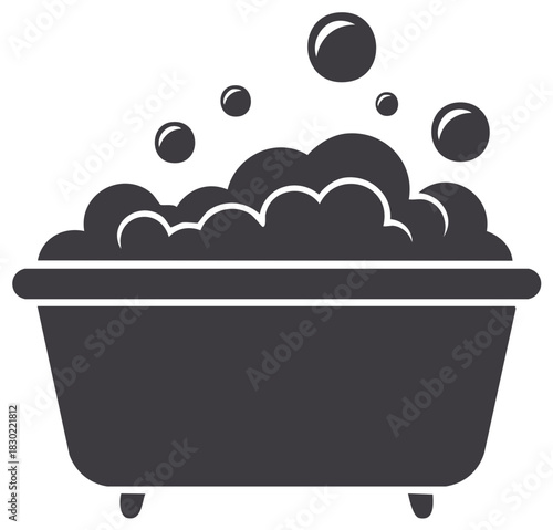 Bathtub with Bubbles: Silhouette Graphic. Concept of Bathing and Relaxing