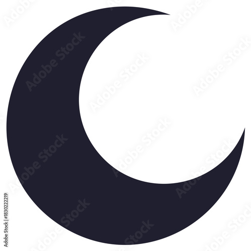 Dark Crescent Moon Silhouette. Night Sky Element. Symbol of Dreams and Mystery.