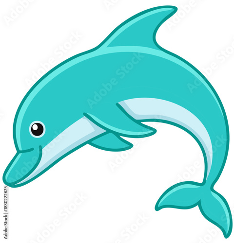 Cartoon Aqua Dolphin Leaping with a Smile Graphic Illustration for Kids Material, Marine Animals, and Ocean Life