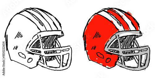 Grunge Sketch Handdrawn Quarterback Helmet Vector Ideal for aggressive football, sport, and expressive defense graphics with a gritty texture. Symbolizes intense protection, combat, and raw power.