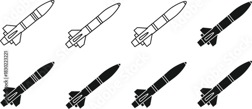 Line art depiction of varying missile designs in a grid arrangement