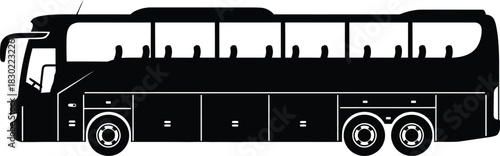 A sleek black silhouette of a modern passenger coach bus is shown