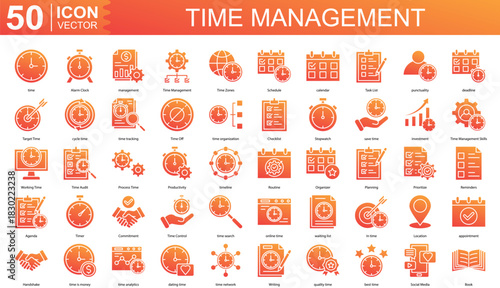 Time Management icon collection set. Containing time, Alarm Clock, management, Time Zones, Schedule, calendar icon