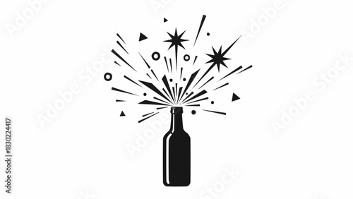 Sparkling bottle of champagne celebrating a special occasion with fireworks.