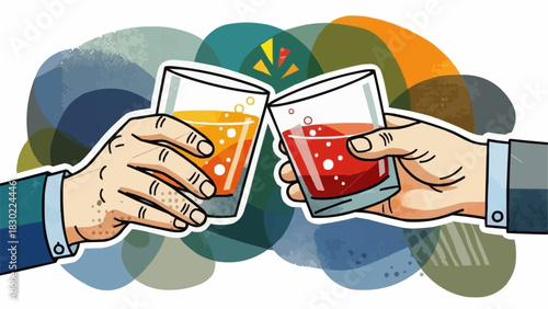 Two hands clinking glasses filled with refreshing beverages in a celebratory toast.