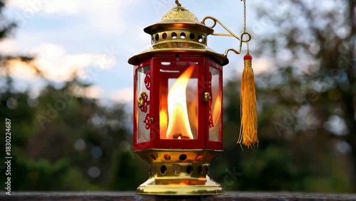 Wallpaper Mural Burning lantern with a flame, a beautiful decorative object, red and gold. Torontodigital.ca