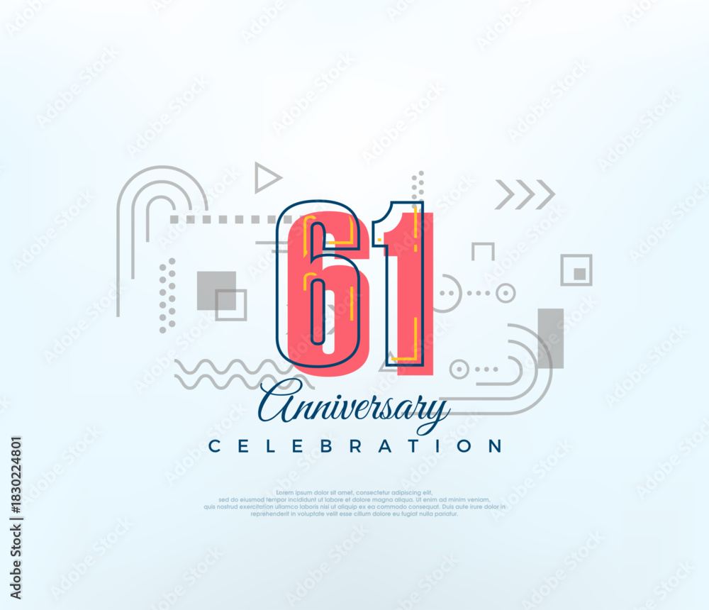 Fototapeta premium Cartoons number 61st to celebrate birthday. modern vector design. Premium vector for poster, banner, celebration greeting.