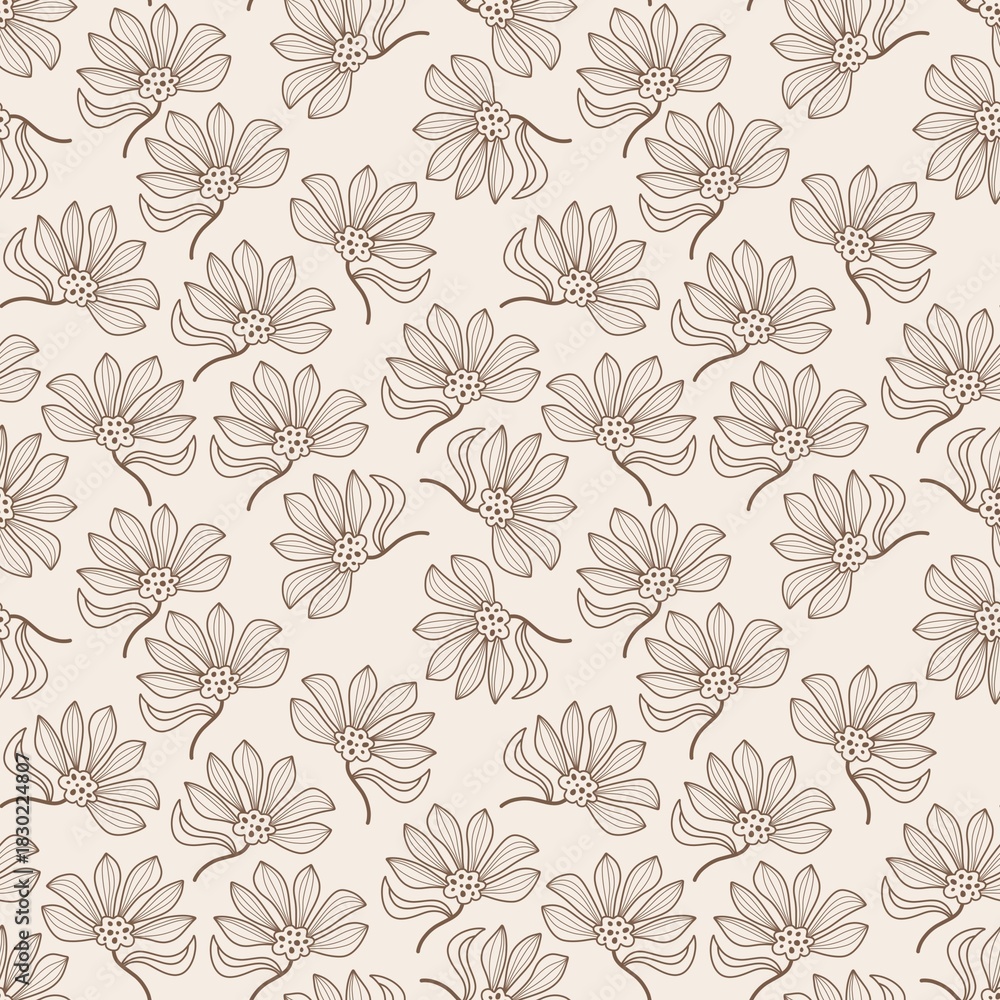 Obraz premium Seamless floral pattern with hand-drawn flowers on beige background